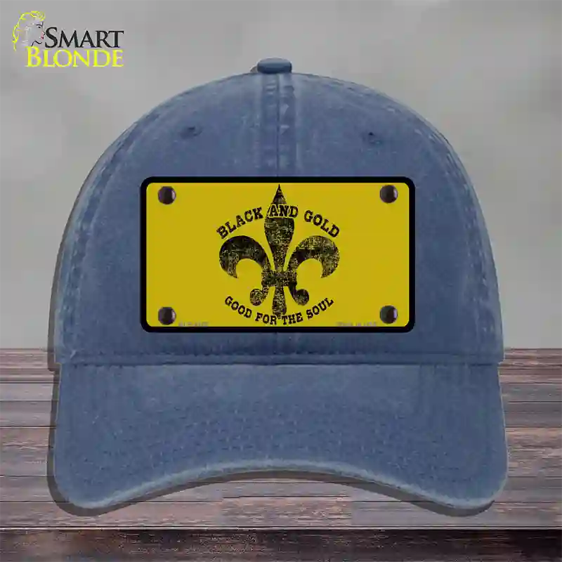 Saints Fleur De Lis Gold Novelty License Plate Hat Unconstructed Cotton / Navy