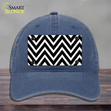 Black White Large Chevron Novelty License Plate Hat Unconstructed Cotton / Navy