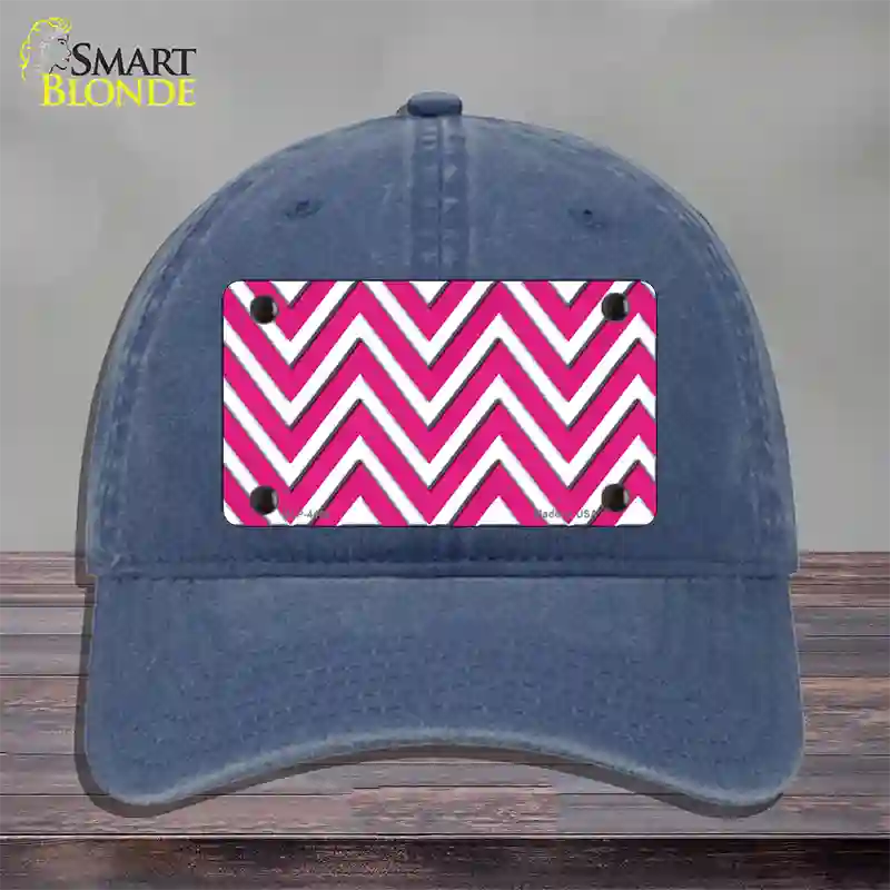 Pink White Large Chevron Novelty License Plate Hat Unconstructed Cotton / Navy