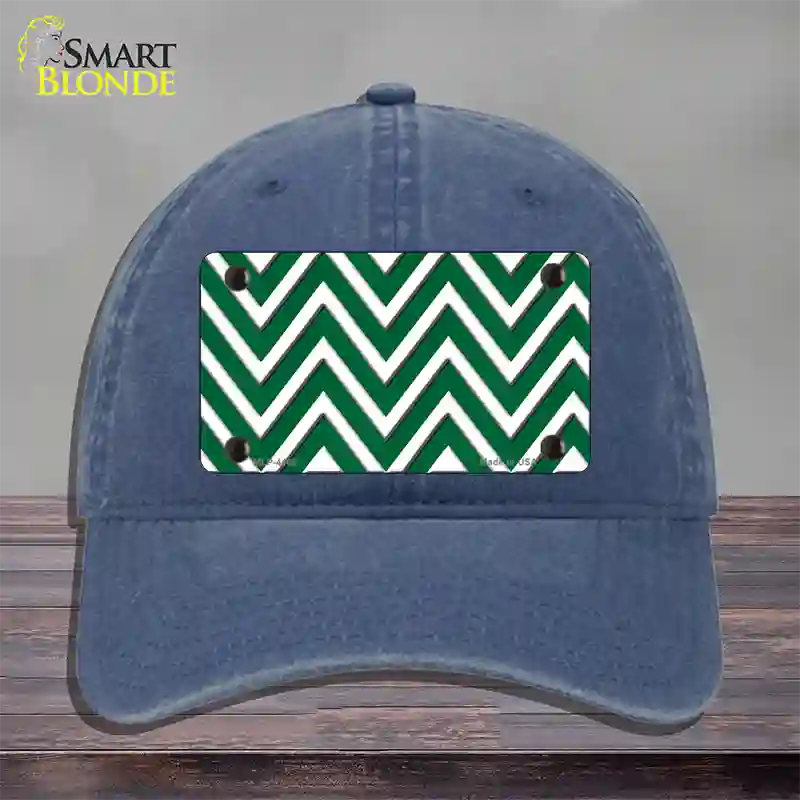 Green White Large Chevron Novelty License Plate Hat Unconstructed Cotton / Navy