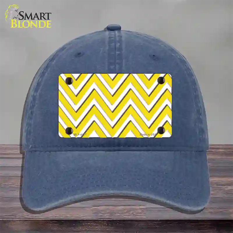 Yellow White Large Chevron Novelty License Plate Hat Unconstructed Cotton / Navy