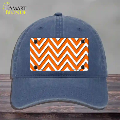 Orange White Large Chevron Novelty License Plate Hat Unconstructed Cotton / Navy