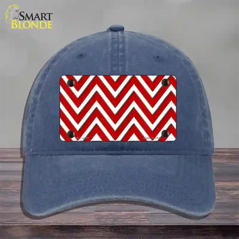 Red White Large Chevron Novelty License Plate Hat Unconstructed Cotton / Navy