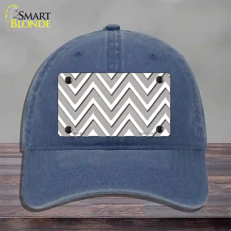 Grey White Large Chevron Novelty License Plate Hat Unconstructed Cotton / Navy