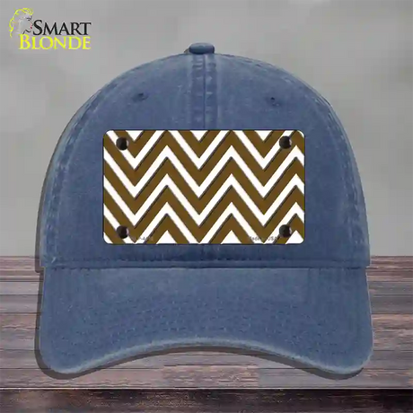 Brown White Large Chevron Novelty License Plate Hat Unconstructed Cotton / Navy