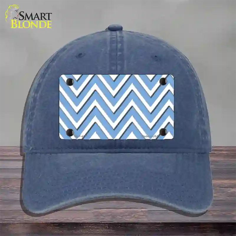 Light Blue White Large Chevron Novelty License Plate Hat Unconstructed Cotton / Navy