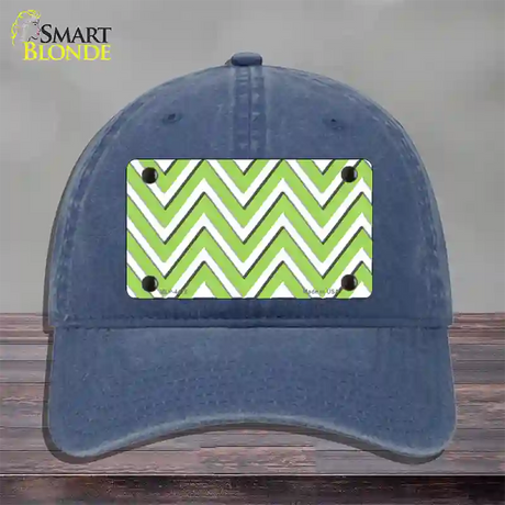 Lime Green White Large Chevron Novelty License Plate Hat Unconstructed Cotton / Navy