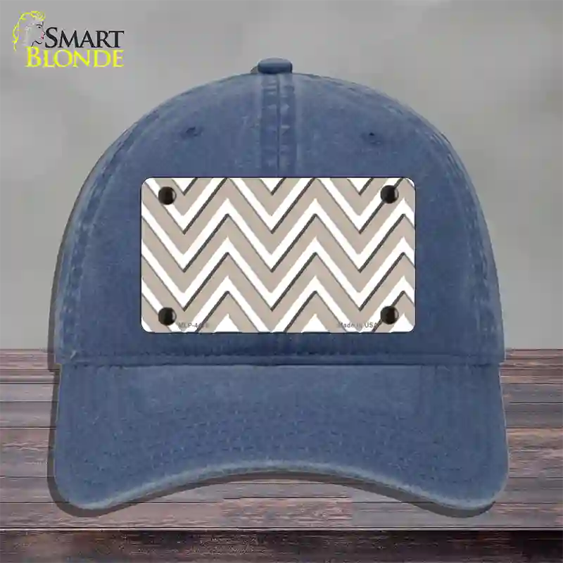 Tan White Large Chevron Novelty License Plate Hat Unconstructed Cotton / Navy