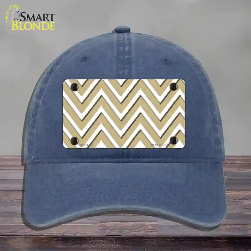 Gold White Large Chevron Novelty License Plate Hat Unconstructed Cotton / Navy