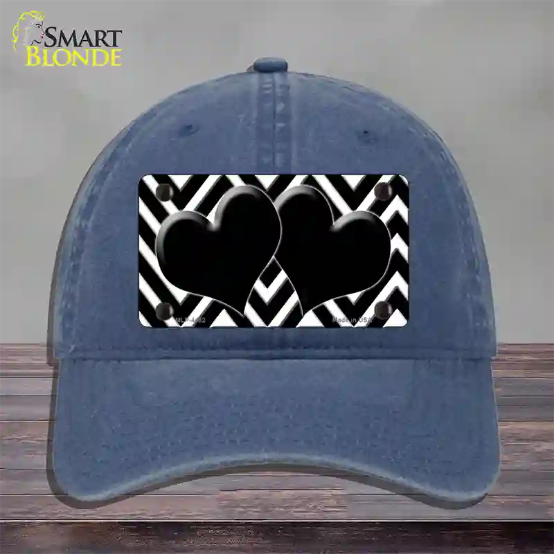 Black White Large Chevron Black Center Hearts Novelty License Plate Hat Unconstructed Cotton / Navy