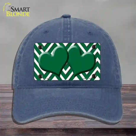 Green White Large Chevron Green Center Hearts Novelty License Plate Hat Unconstructed Cotton / Navy