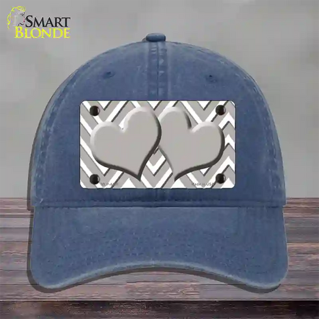 Grey White Large Chevron Grey Center Hearts Novelty License Plate Hat Unconstructed Cotton / Navy