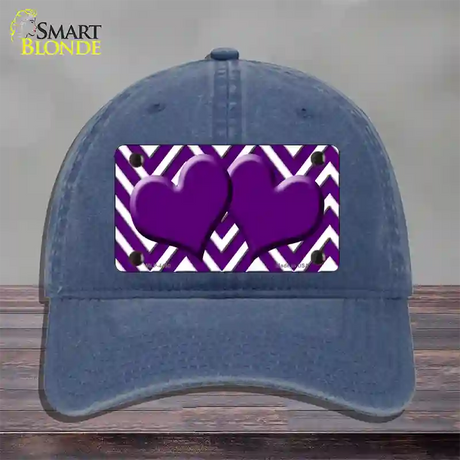 Purple White Large Chevron Purple Center Hearts Novelty License Plate Hat Unconstructed Cotton / Navy