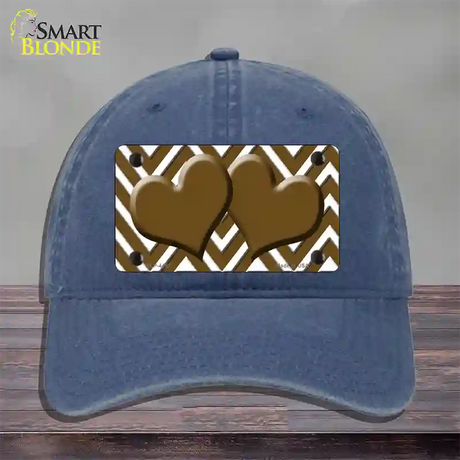 Brown White Large Chevron Brown Center Hearts Novelty License Plate Hat Unconstructed Cotton / Navy