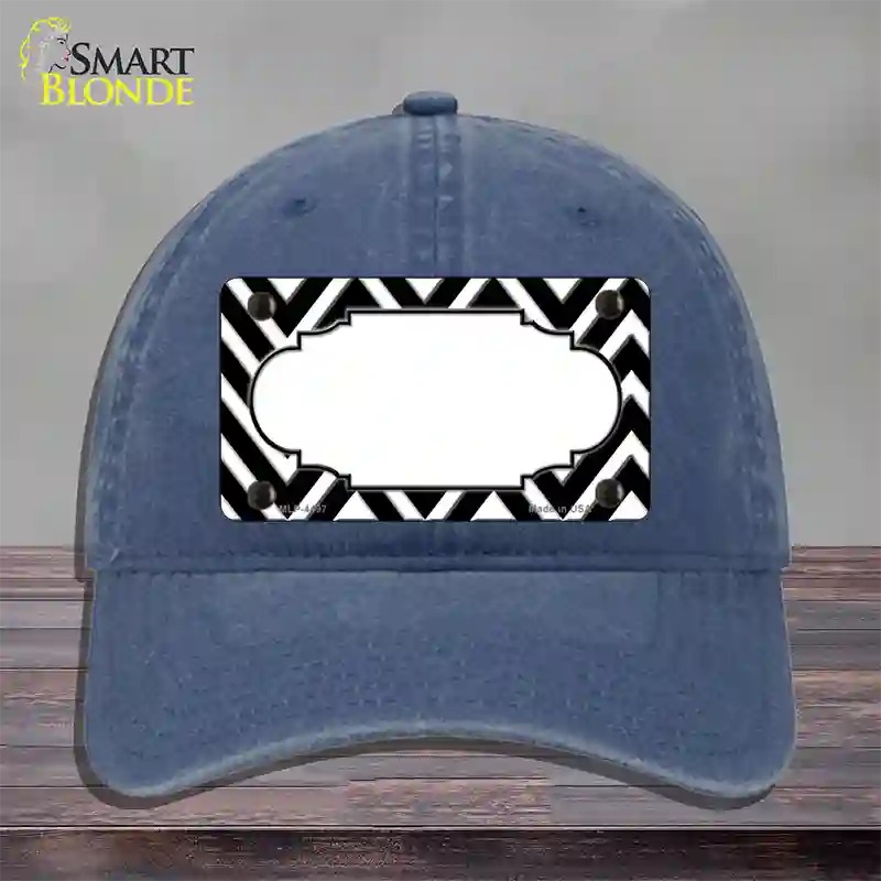 Black White Chevon Center Scallop Novelty License Plate Hat Unconstructed Cotton / Navy