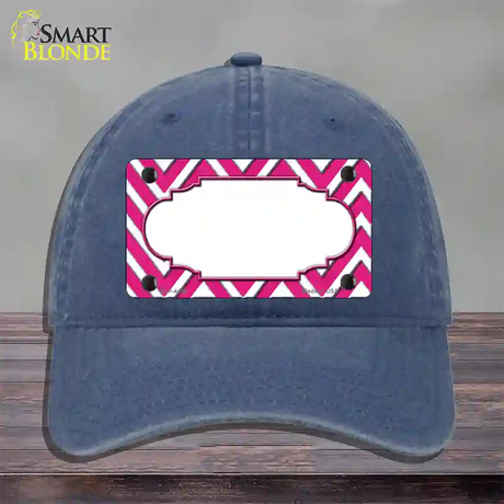 Pink White Chevon Center Scallop Novelty License Plate Hat Unconstructed Cotton / Navy