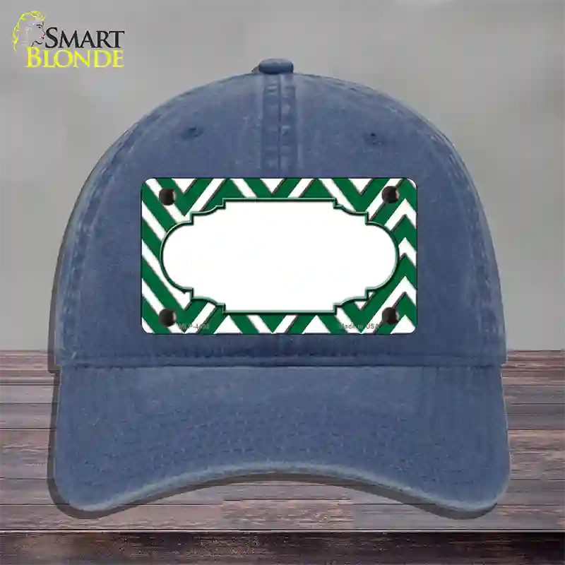 Green White Large Chevron Center Scallop Novelty License Plate Hat Unconstructed Cotton / Navy