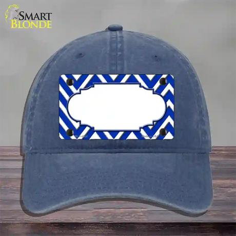 Blue White Large Chevron Center Scallop Novelty License Plate Hat Unconstructed Cotton / Navy