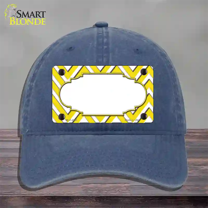 Yellow White Large Chevron Center Scallop Novelty License Plate Hat Unconstructed Cotton / Navy