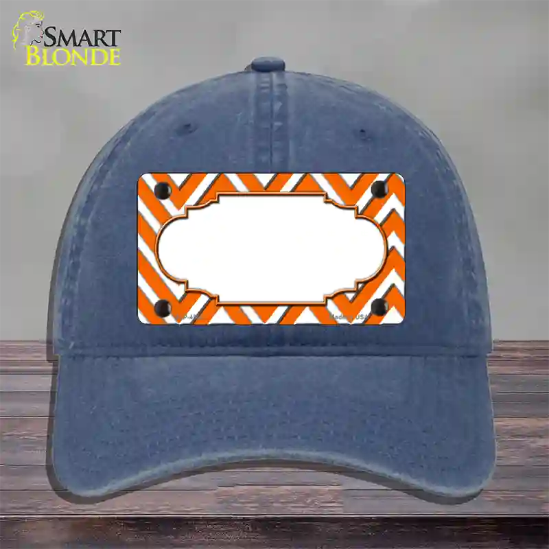 Orange White Large Chevron Center Scallop Novelty License Plate Hat Unconstructed Cotton / Navy