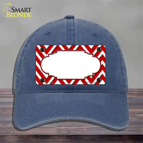 Red White Large Chevron Center Scallop Novelty License Plate Hat Unconstructed Cotton / Navy