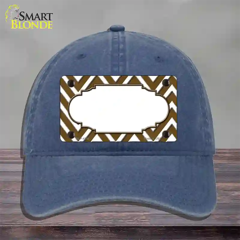 Brown White Large Chevron Center Scallop Novelty License Plate Hat Unconstructed Cotton / Navy