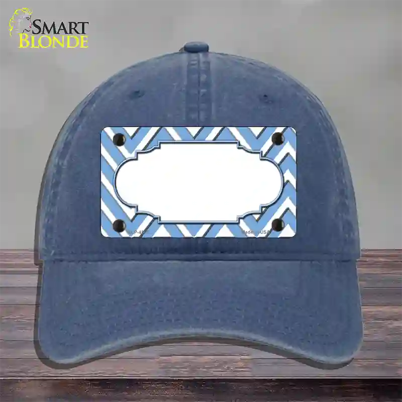 Light Blue White Large Chevron Center Scallop Novelty License Plate Hat Unconstructed Cotton / Navy