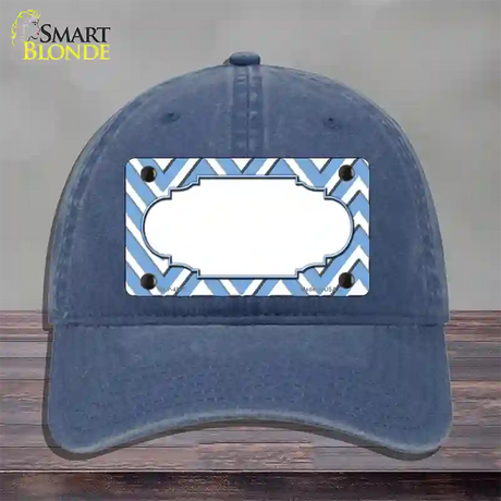 Light Blue White Large Chevron Center Scallop Novelty License Plate Hat Unconstructed Cotton / Navy