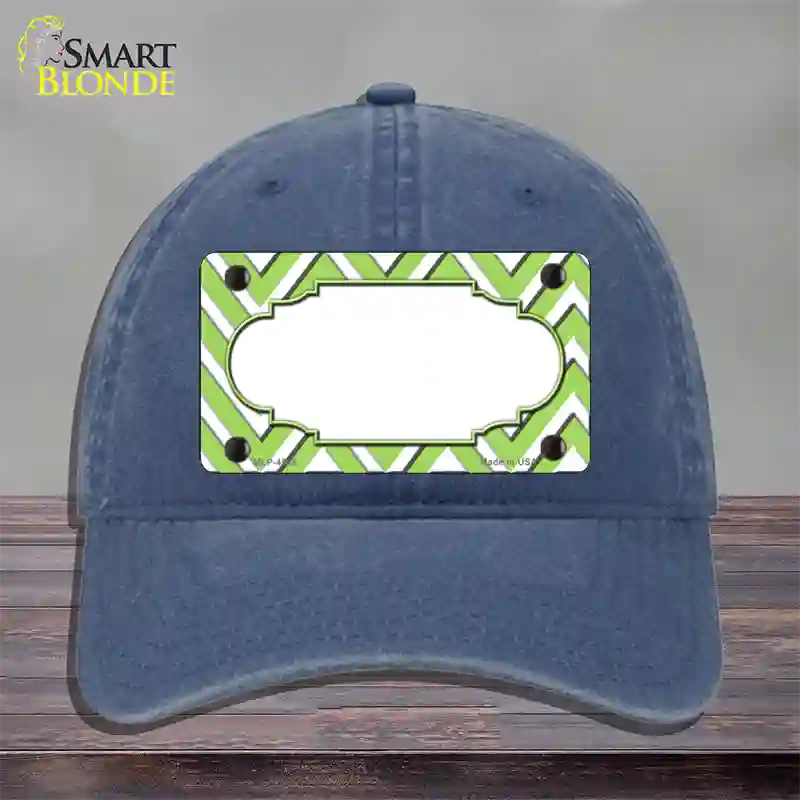 Lime Green White Large Chevron Center Scallop Novelty License Plate Hat Unconstructed Cotton / Navy