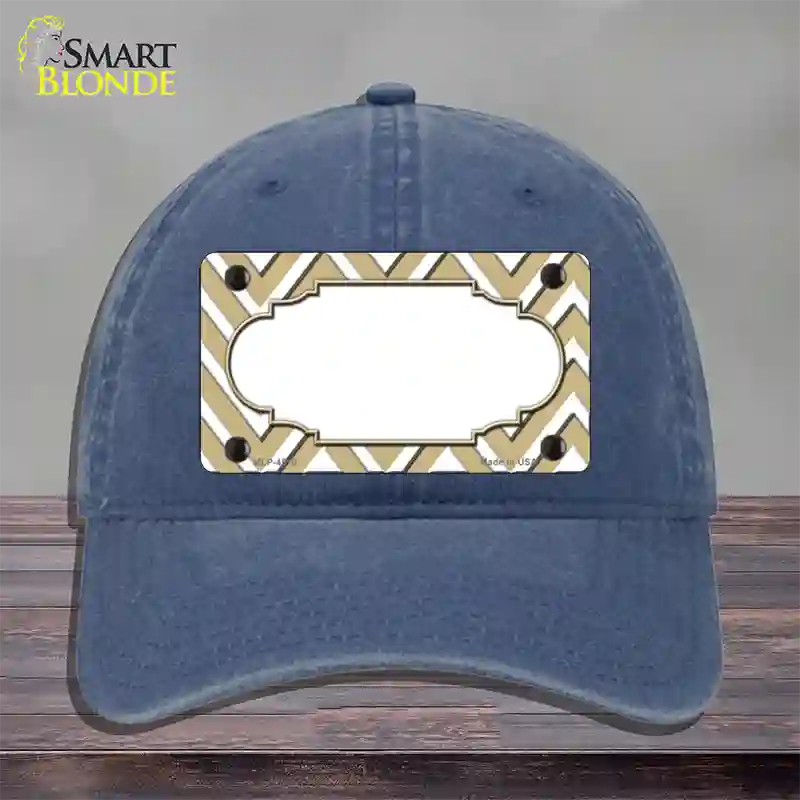 Gold White Large Chevron Center Scallop Novelty License Plate Hat Unconstructed Cotton / Navy