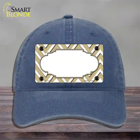 Gold White Large Chevron Center Scallop Novelty License Plate Hat Unconstructed Cotton / Navy