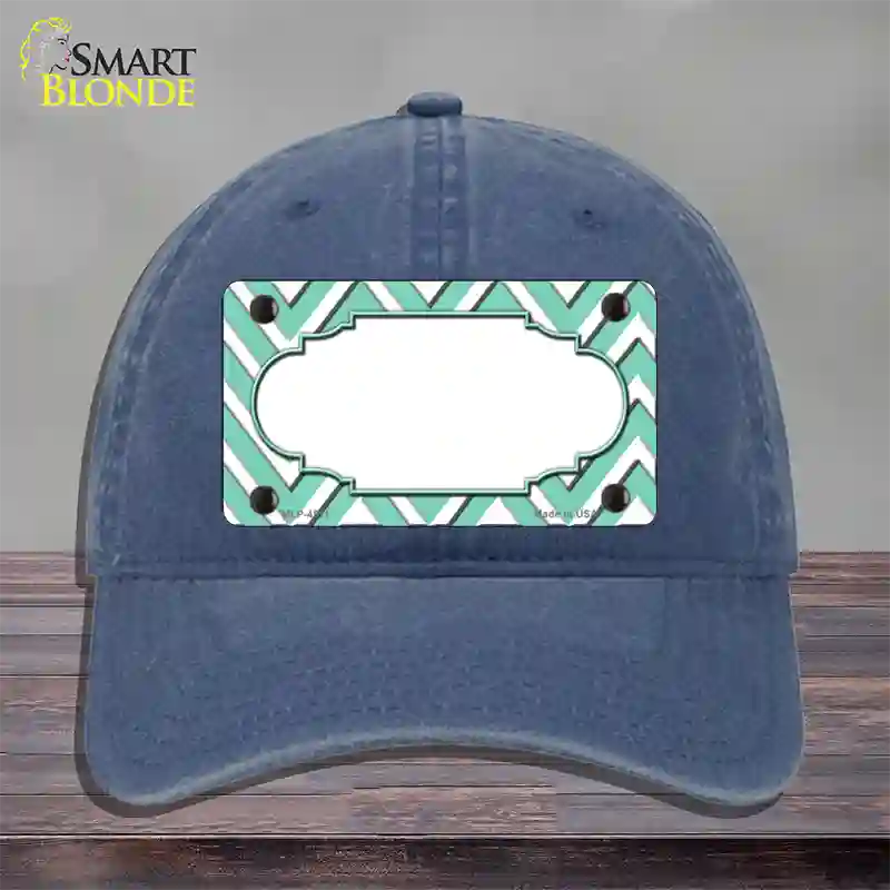 Mint White Large Chevron Center Scallop Novelty License Plate Hat Unconstructed Cotton / Navy