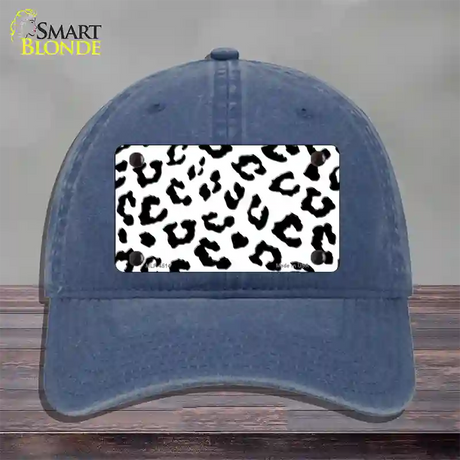 White Black Cheetah Novelty License Plate Hat Unconstructed Cotton / Navy