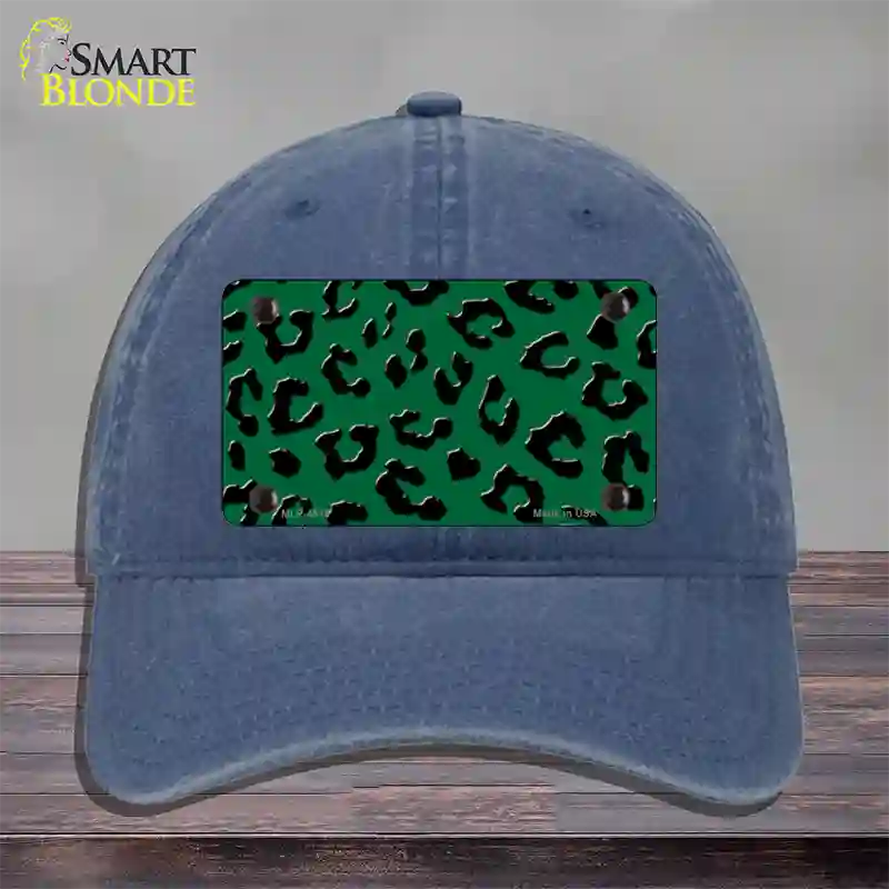 Green Black Cheetah Novelty License Plate Hat Unconstructed Cotton / Navy