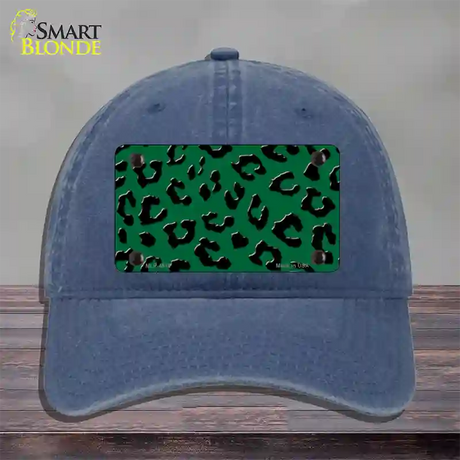 Green Black Cheetah Novelty License Plate Hat Unconstructed Cotton / Navy