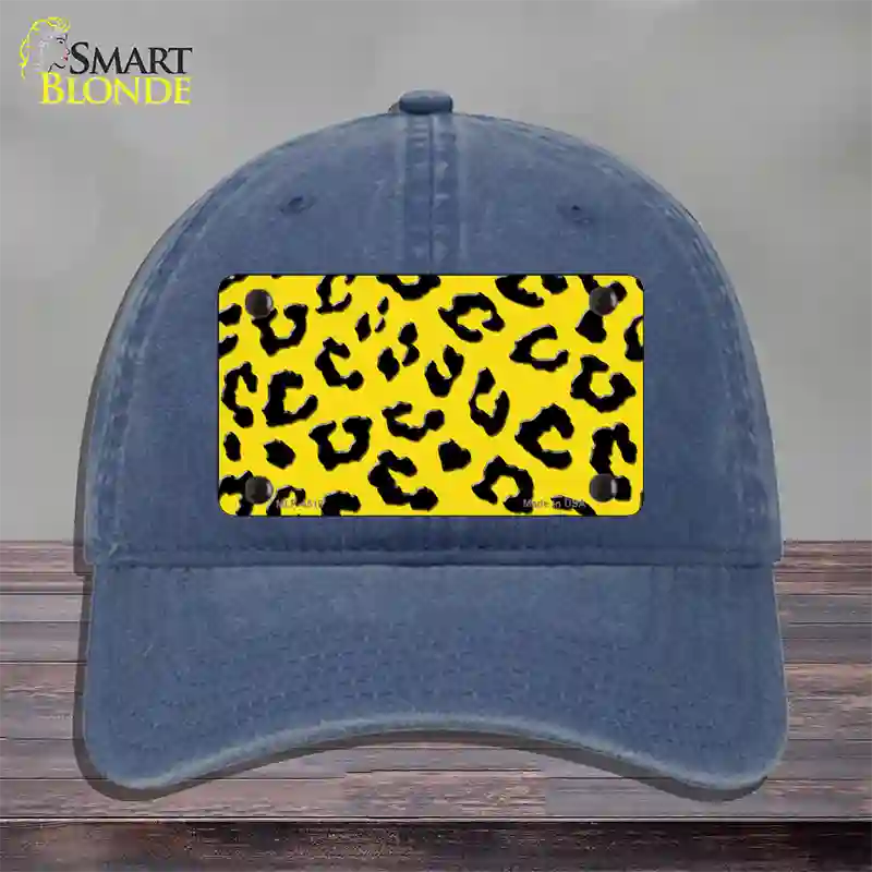 Yellow Black Cheetah Novelty License Plate Hat Unconstructed Cotton / Navy