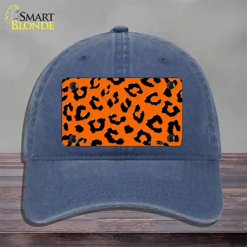 Orange Black Cheetah Novelty License Plate Hat Unconstructed Cotton / Navy