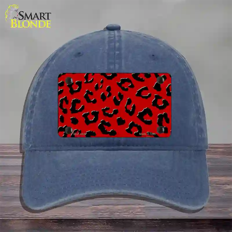 Red Black Cheetah Novelty License Plate Hat Unconstructed Cotton / Navy