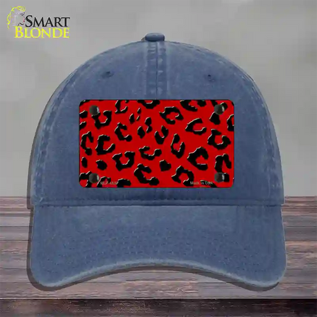 Red Black Cheetah Novelty License Plate Hat Unconstructed Cotton / Navy