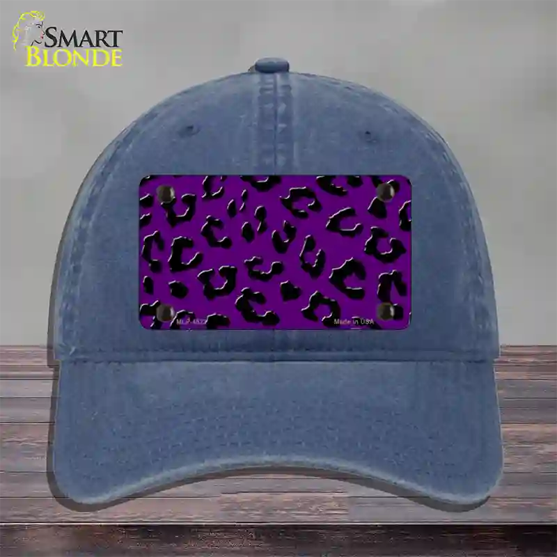 Purple Black Cheetah Novelty License Plate Hat Unconstructed Cotton / Navy