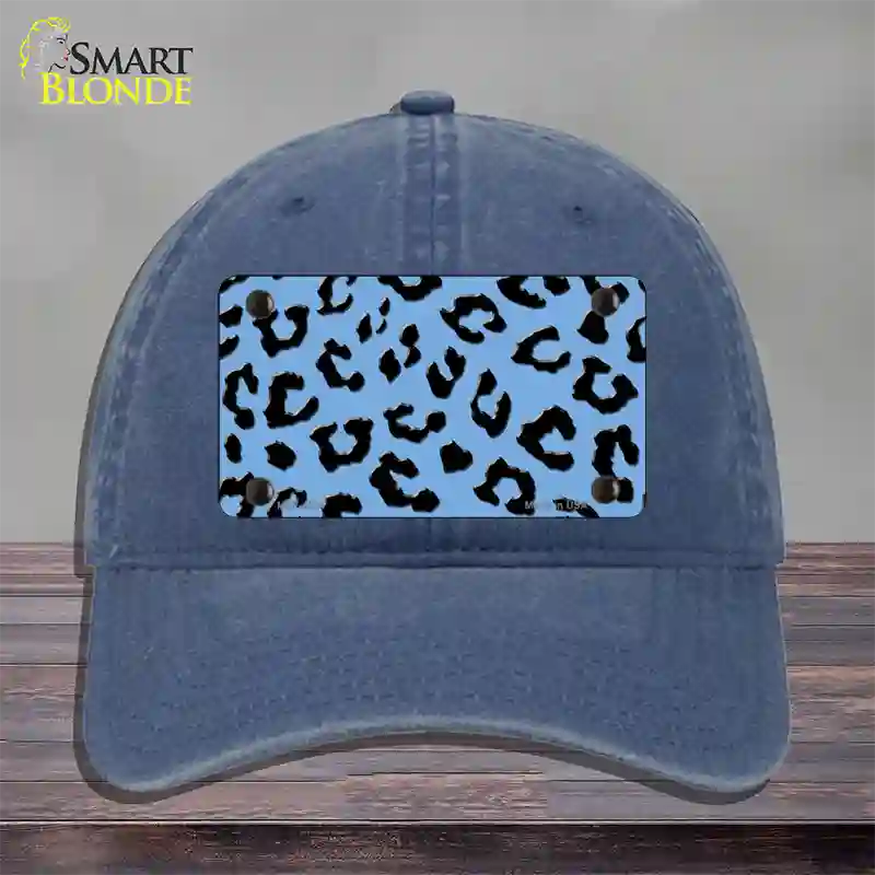 Light Blue Black Cheetah Novelty License Plate Hat Unconstructed Cotton / Navy