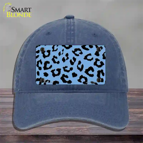 Light Blue Black Cheetah Novelty License Plate Hat Unconstructed Cotton / Navy