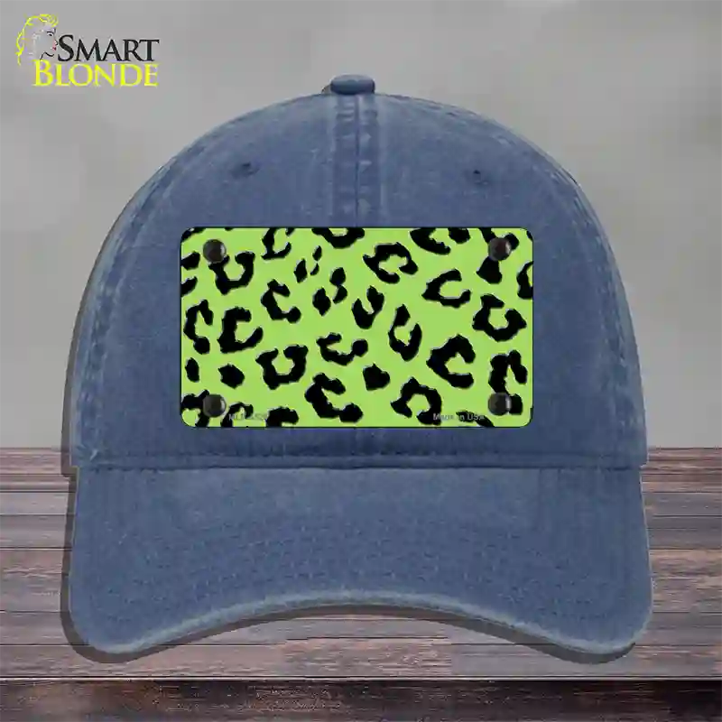 Lime Green Black Cheetah Novelty License Plate Hat Unconstructed Cotton / Navy