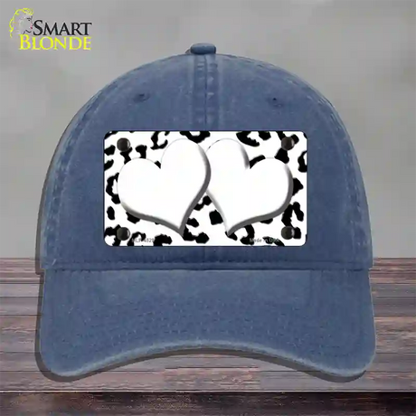 White Black Cheetah White Center Hearts Novelty License Plate Hat Unconstructed Cotton / Navy