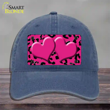 Pink Black Cheetah Pink Center Hearts Novelty License Plate Hat Unconstructed Cotton / Navy