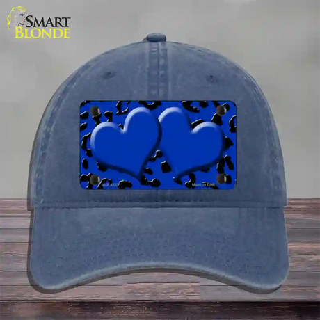 Blue Black Cheetah Blue Center Hearts Novelty License Plate Hat Unconstructed Cotton / Navy