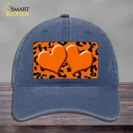 Orange Black Cheetah Orange Center Hearts Novelty License Plate Hat Unconstructed Cotton / Navy