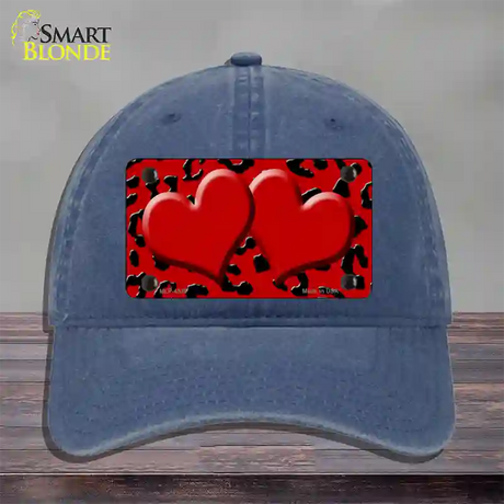 Red Black Cheetah Red Center Hearts Novelty License Plate Hat Unconstructed Cotton / Navy