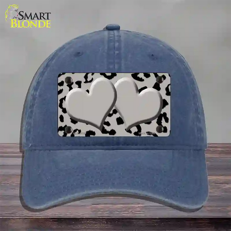 Grey Black Cheetah Gray Center Hearts Novelty License Plate Hat Unconstructed Cotton / Navy