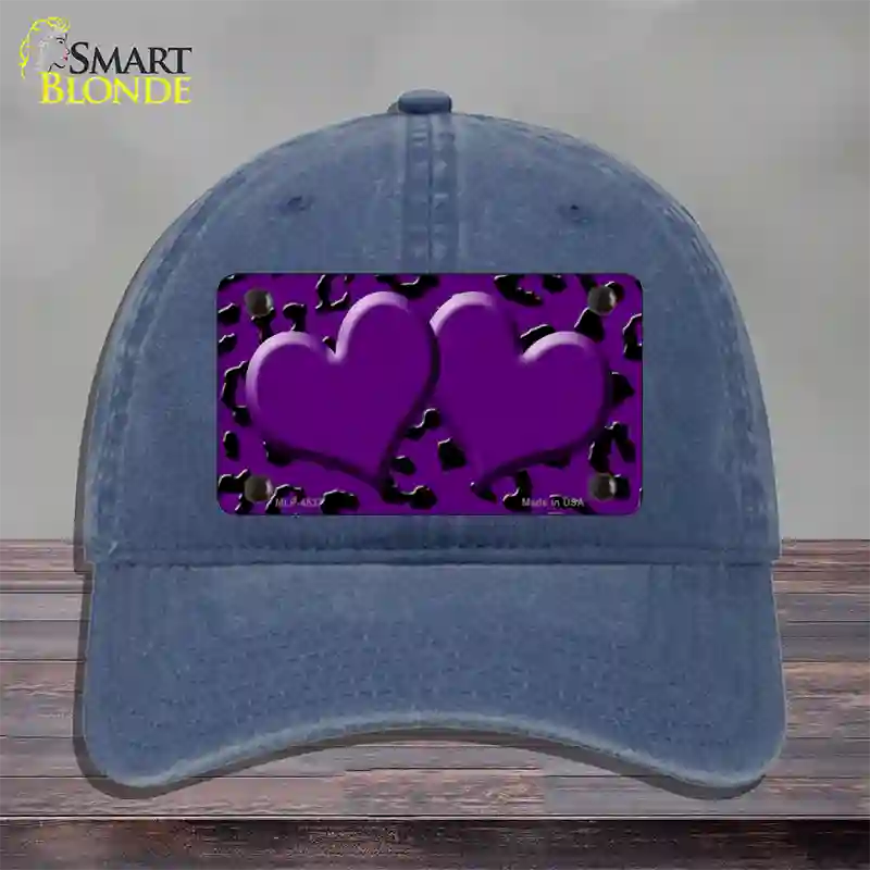 Purple Black Cheetah Purple Center Hearts Novelty License Plate Hat Unconstructed Cotton / Navy